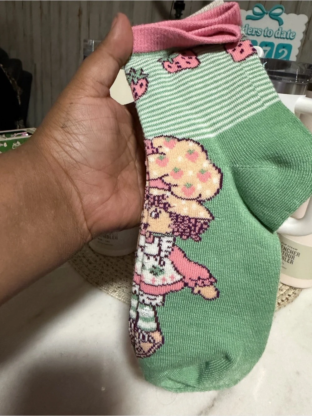 5pairs Strawberry Shortcake Pink Character Ankle Socks